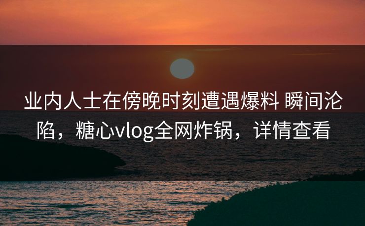 业内人士在傍晚时刻遭遇爆料 瞬间沦陷，糖心vlog全网炸锅，详情查看