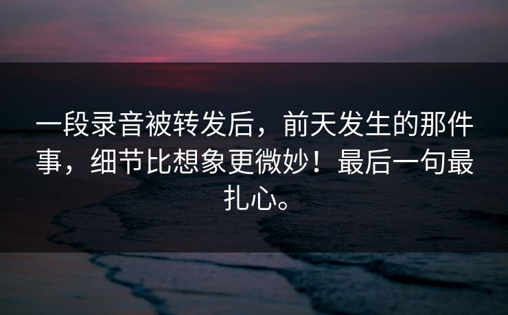 一段录音被转发后，前天发生的那件事，细节比想象更微妙！最后一句最扎心。